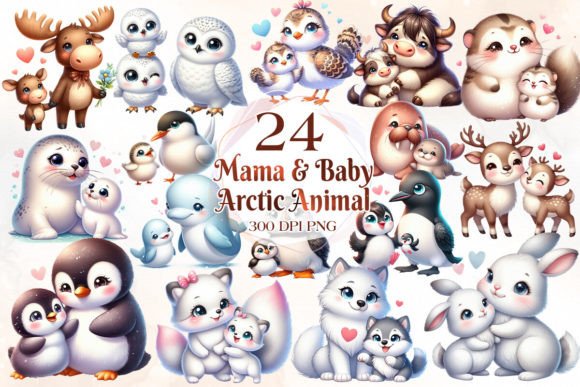 Adorable Arctic Charm: Mom and Baby Animal Clipart