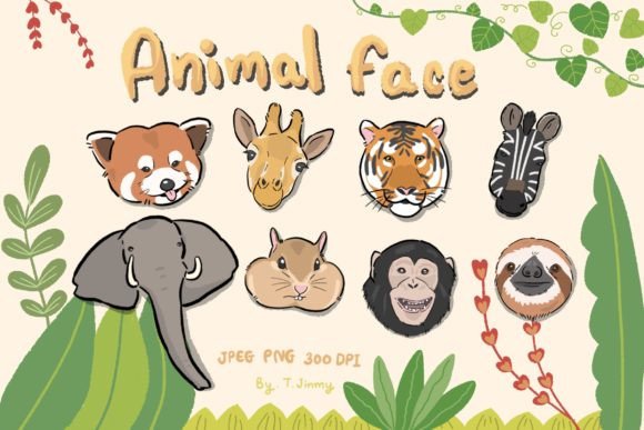 Animal Face Cartoon Collection: 8 Styles for Creative Projects