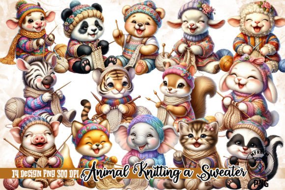 Animal Knitting a Sweater Clipart PNG: A Cozy Design Asset