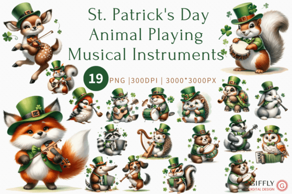 Animal Playing Irish Musical Instruments: A Creative Clip Art Collection