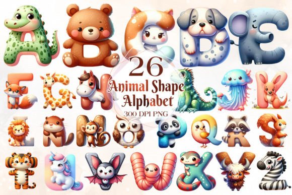 Animal Shape Alphabet Clipart Bundle: Playful Design Assets