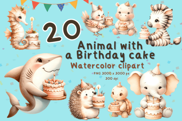 Animal with Birthday Cake Watercolor: Whimsy for Any Project
