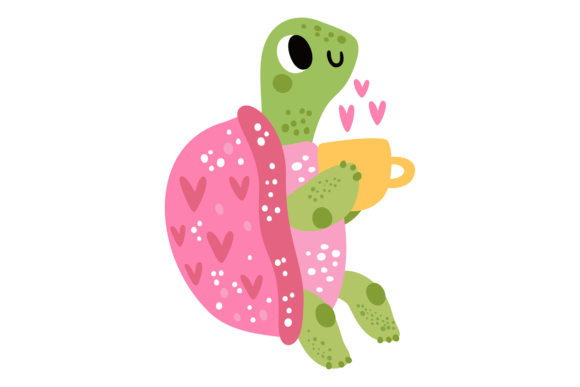 Cute Turtle with Hot Mug: A Cozy Animal Font for Whimsical Design