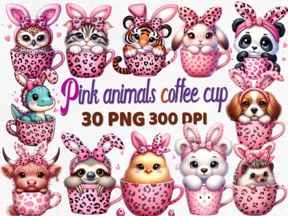 Easter Pink Animal in Coffee Cup Bundle: A Designer's Joyful Asset