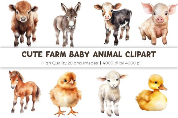 Enchanting Farm Baby Animal Watercolor Clipart