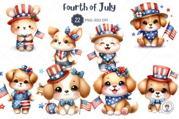 Fourth of July Cute Animal Watercolor: Festive Design Assets