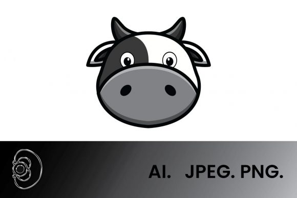 Greyscale Animal Cow Head Illustration: A Modern Design Asset