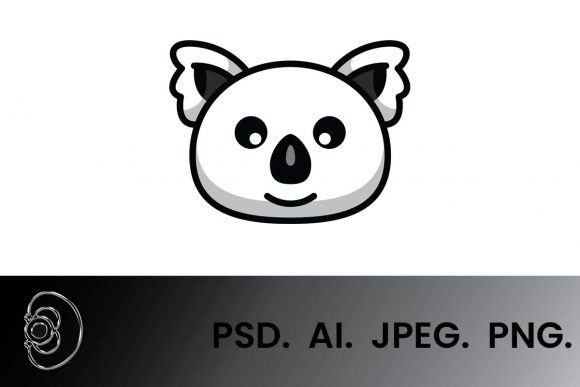 Greyscale Animal Koala Head Illustration: A Modern Design Asset