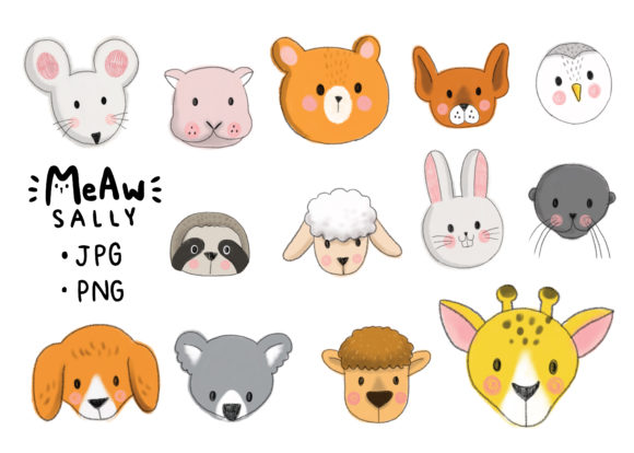 Hand Draw and Painting Face Animal Cute: The Whimsical Design Asset