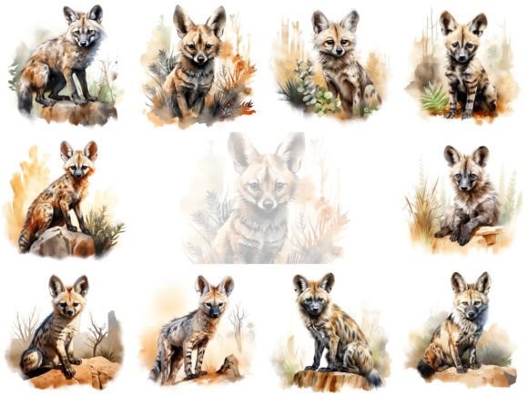 Unique Aardwolf Watercolor Animal Clipart Set for Designers