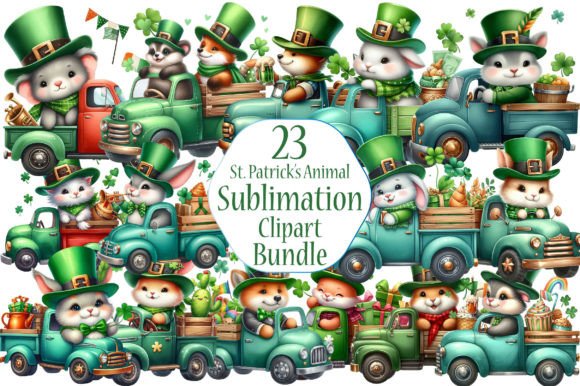 Watercolor St. Patrick Animal Truck: Charm for Your Projects